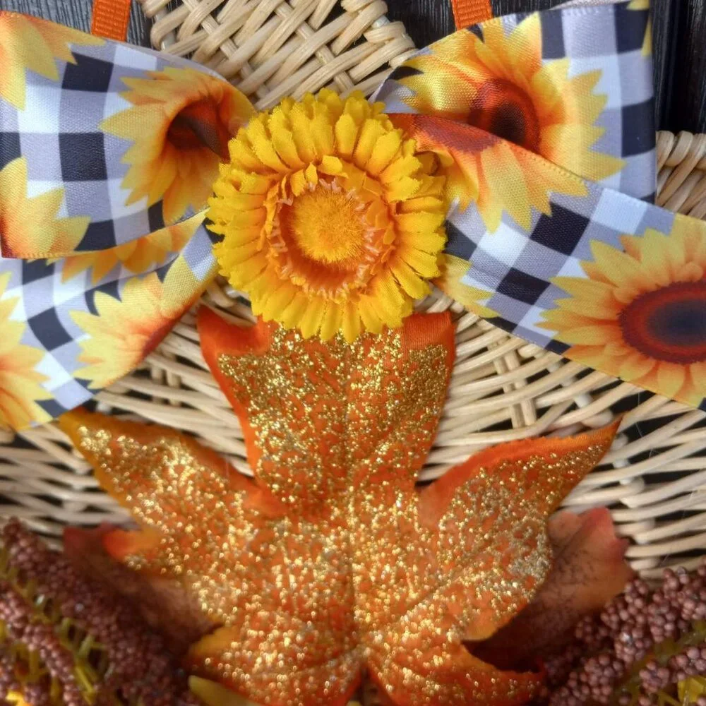 Sunflowers Fall Wreath BLESSED Sign Thanksgiving Pumpkin Wall Door Hanger Decor
